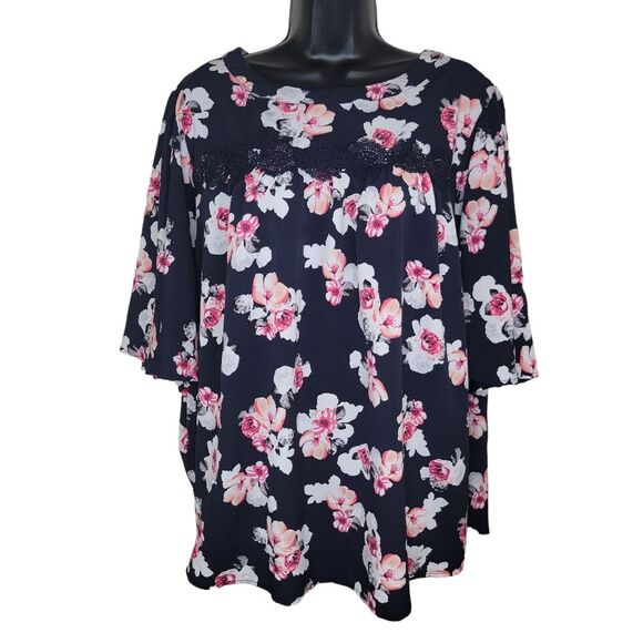 Lane Bryant Floral Flutter Sleeve Blouse Top Size 22 - Picture 1 of 7